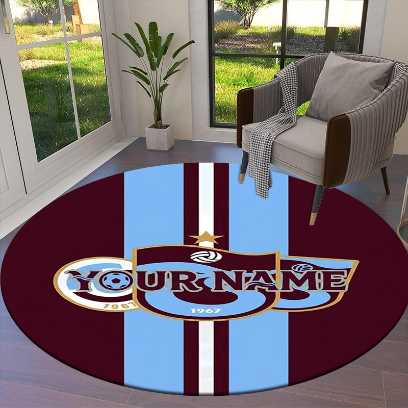 Soccer Emblem Custom Name Round Area Rug Carpet Rug For Living Room Bedroom Sofa Playroom Decor Nonslip Floor Mat