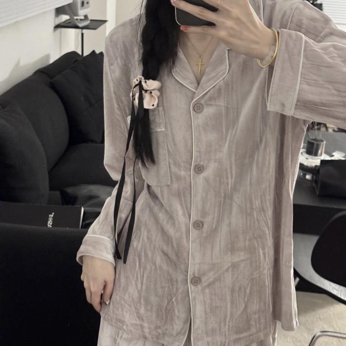 Korean Style Velvet Pajamas Women Autumn Winter Sleepwear Long Sleeve Casual Nightwear Pyjamas Suit Home Clothes Sleep Set