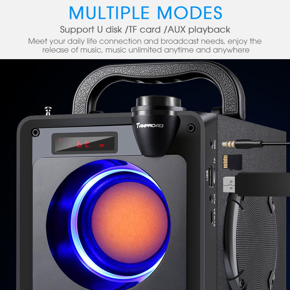 TOPROAD 20 Вт Bluetooth-динамик, портативный беспроводной стерео бас-сабвуфер, большие колонки для вечеринок, поддержка колонки, FM-радио, пульт дистанционного управления