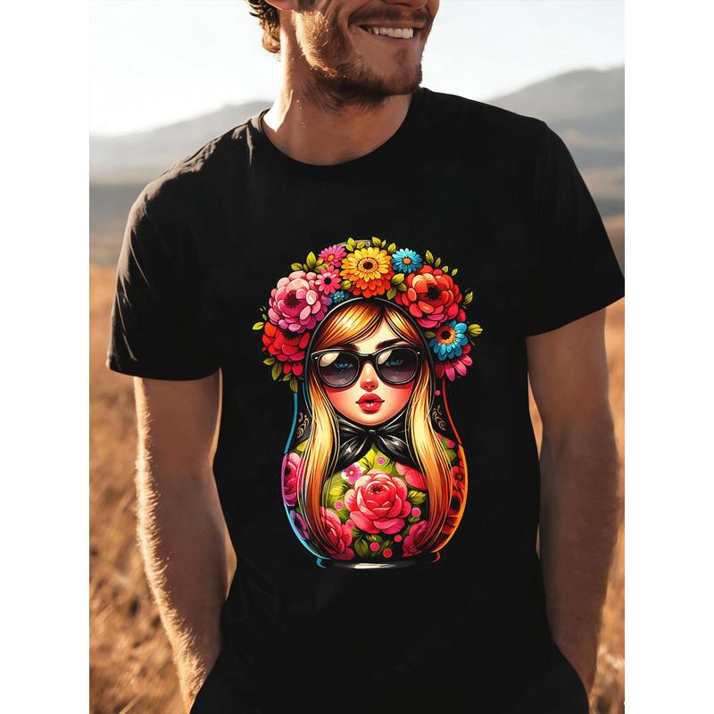 Matryoshka Moscow with Sunglasses T-Shirt for Men Women Unisex All Season Funny T-Shirt, 180G