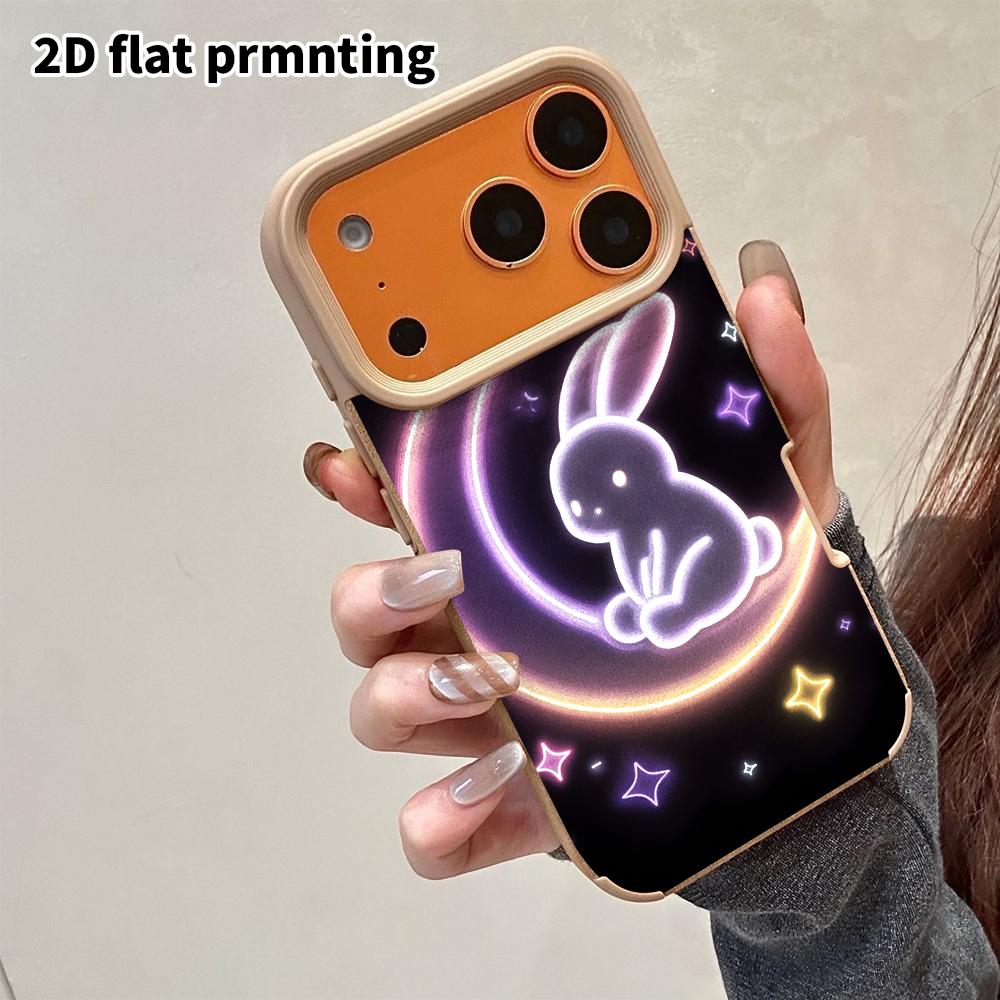 Phone Case: 2D flat lambskin suitable for iPhone 18 17 16 15 14 13 Pro film protective case, neon little rabbit, Christmas and Halloween gift