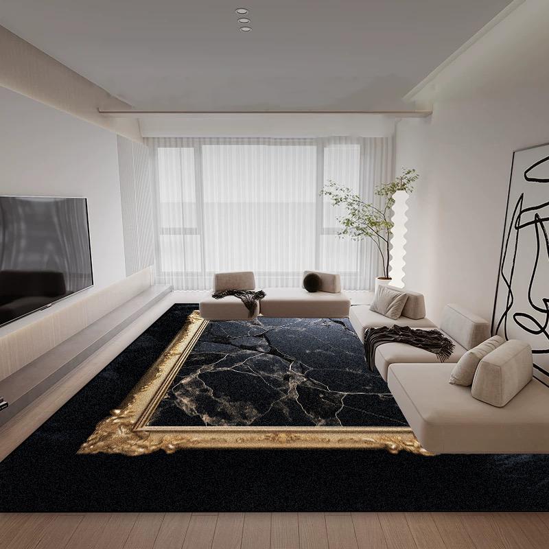 Living Room Light Luxury Carpet Black Gold Decoration Nordic Style Sofa Area Rugs 200x300cm Bedroom Lounge Non-slip Floor Mat