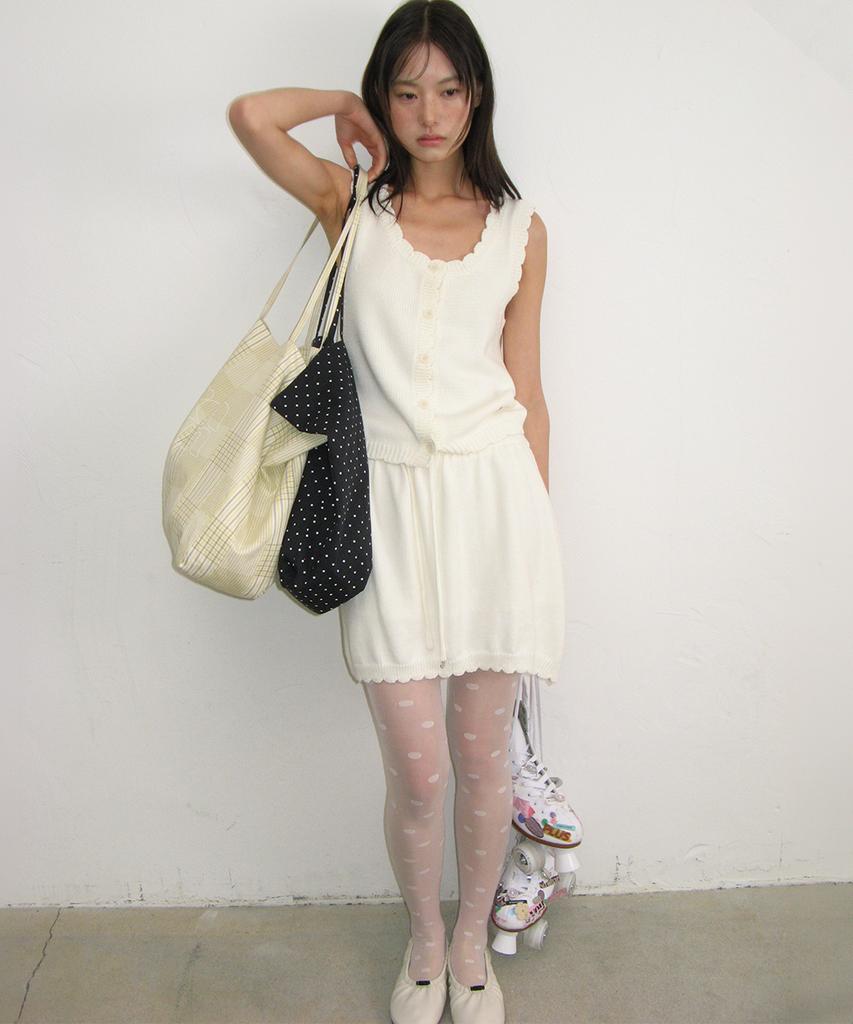 Ronron Scallop Trim Knit Mini Skirt Ivory