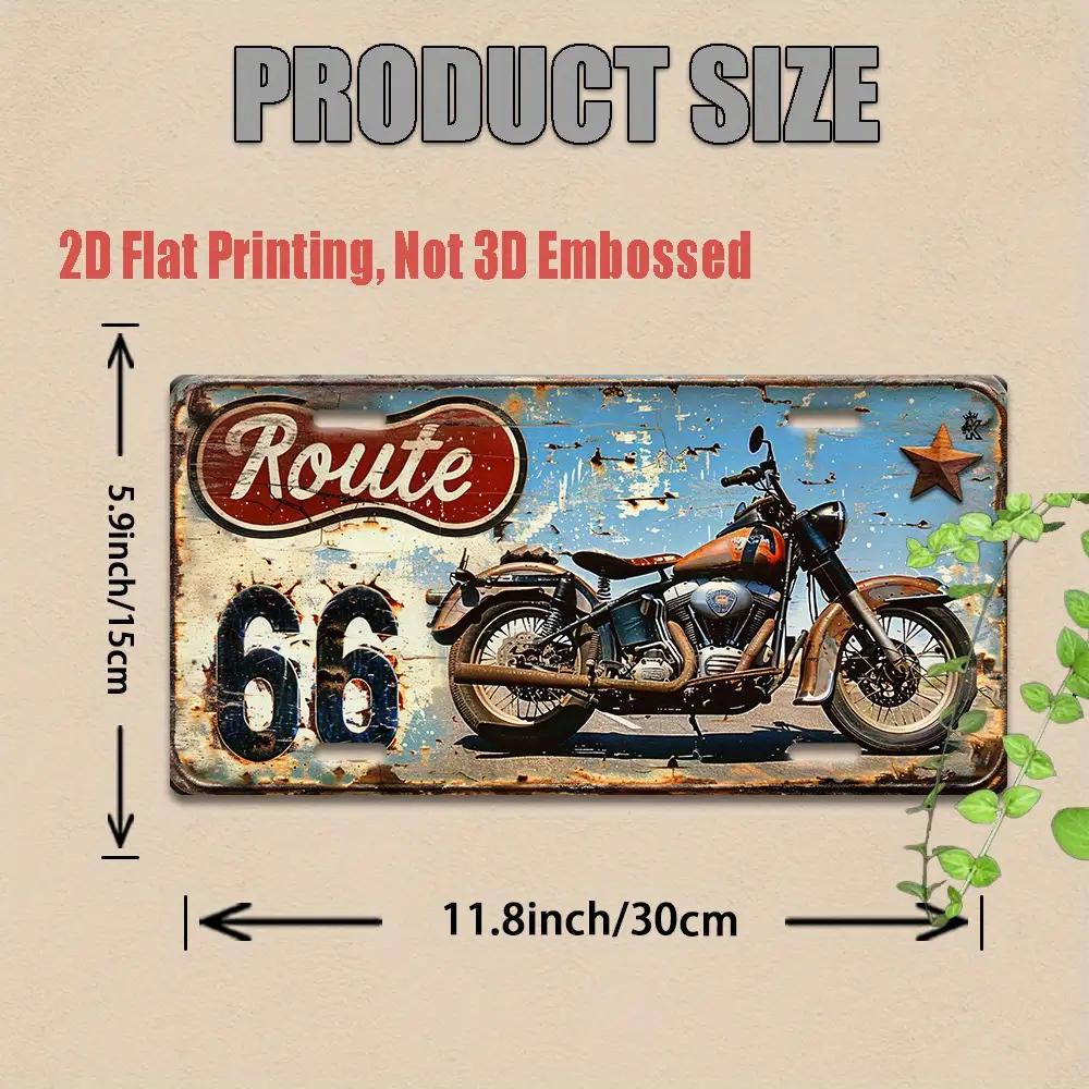 HD Aluminum Print Vintage Route Retro Motorcycle Distressed License Plate Style Wall Art High Definition BendResistant Met