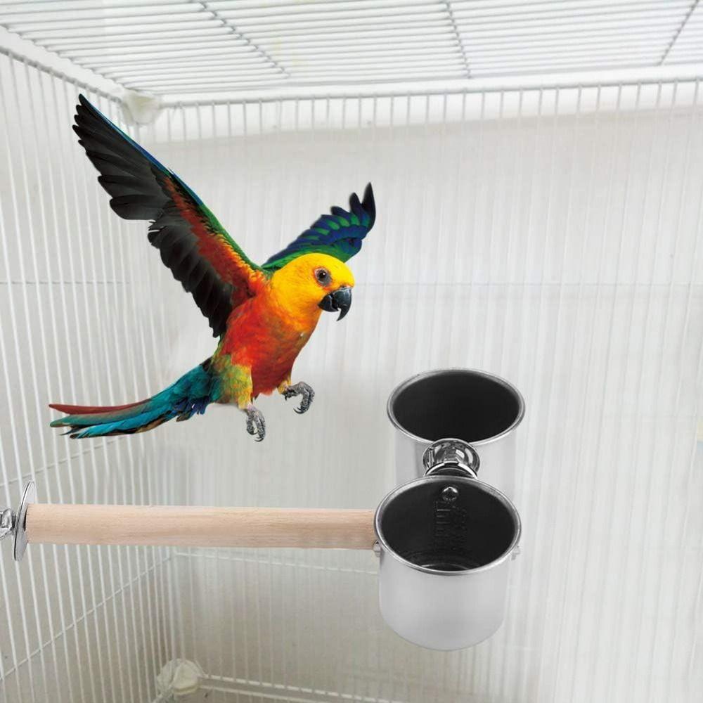 Detachable Bird Food Container Stainless Steel Parrot Food Holder Cage Feed Equipment
