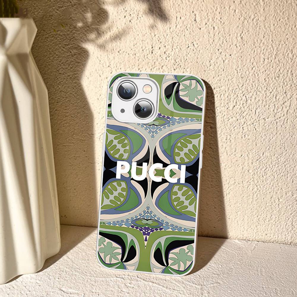 Логотип E-Emilio Pucci Для IPhone 14 13 12 Mini 11 Pro XS Max X XR 14 Plus Закаленное Стекло Чехол