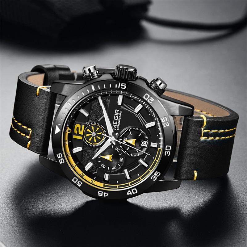 Men'S Watch, Fashion Timing Waterproof Leather Sports Quartz Men'S Watch 2131G