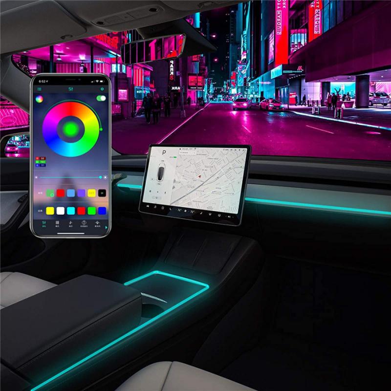 Автомобильная RGB светодиодная лента для интерьера, декоративная ambient лампа, комплект для Tesla Model 3 Y 2021