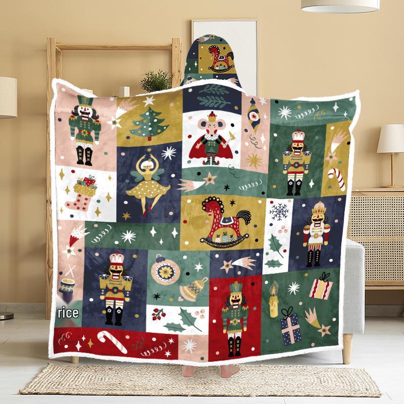 Christmas Festival Wearable Hooded Flannel Blanket Shawl