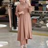Muslim Women's Plus Size Middle East Loose Solid Color Split Standing Collar Shirt Temperament Pants Suit