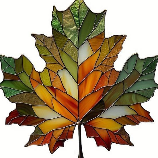 Maple Leaf Suncatcher Hanging Decoration Thanksgiving Day Autumn Stained Glass 2D Flat Acrylic Glass Window Wall Hanging Sign Ornament