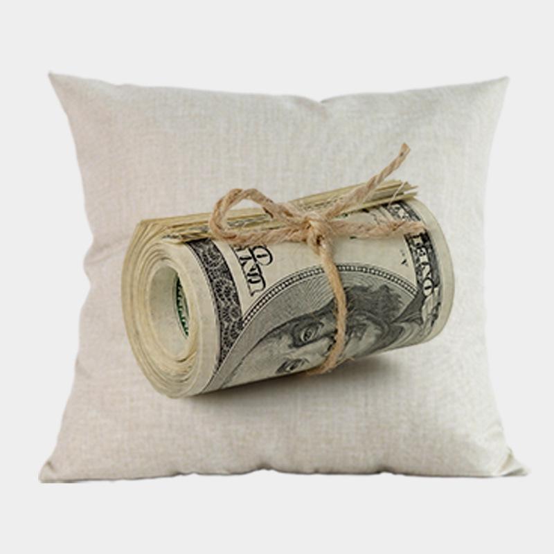 New Us Dollar Decorative Sofa Throw Pillows 18 Inches Square Linen Cotton Money Print Ofiice Chair Seat Cushion Cover Home Decor