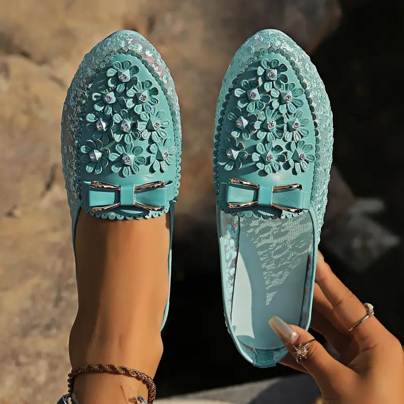 Women's Flowers Decor Flat Shoes, Fashion Mesh Design Bow Decor Slip On Backless Shoes, Stylish Summer Outdoor Shoes