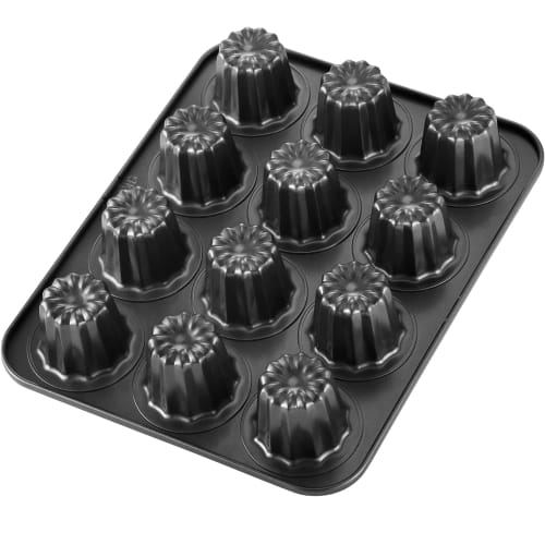 CHEFMADE Canel? Mold, 12-Piece Set, Non-Stick Cake Mold, Exterior Dimensions: Approx. 32.5 x 25.8 cm, Cup Top: 5.5 cm x Bottom: 4.4 cm (Black)