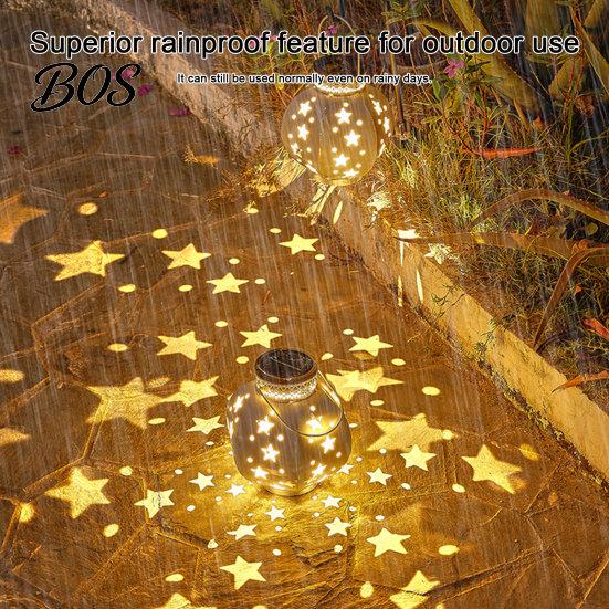 Solar Patio Lighting Star Lantern, Metal Garden Light, Waterproof Outdoor Hanging Lights Lantern for Porch Lawn Pathway Wedding Party Energy Saving
