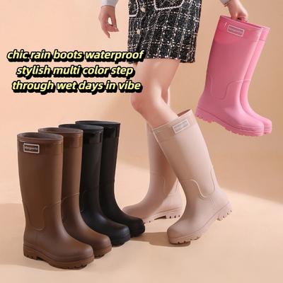 Женские модные и повседневные уличные водонепроницаемые и нескользящие резиновые сапоги с высоким голенищем