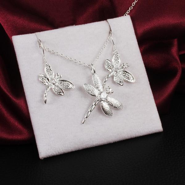 Fashion Party wedding Jewelry set   Copper Crystal dragonfly pendant necklace earrings for Women fine Christmas gifts