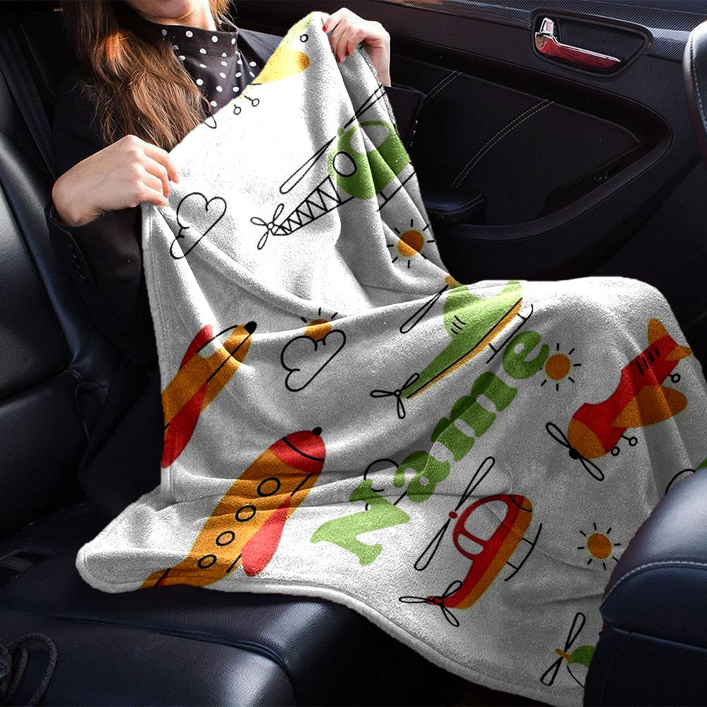 Custom Name Cute airplane Theme Printed Blanket - Perfect for Couch, Bed, Travel & Outdoor Use | Machine Washable, Cozy & Durable.