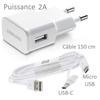 Pour Samsung Galaxy A7 2018 : Chargeur USB Original 2A + Câble Long 150 Cm Blanc