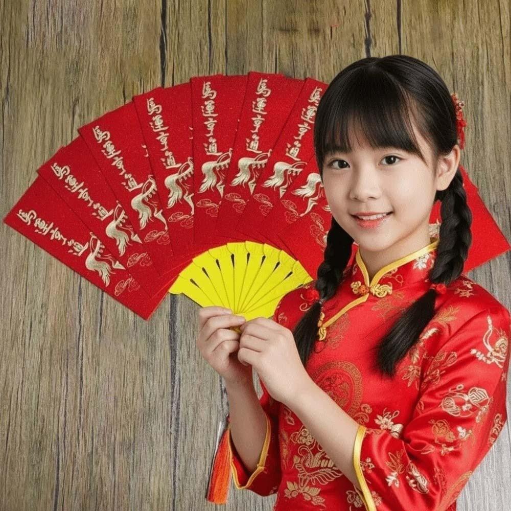 Traditional Fan Design Red Envelope 10 Cards God of Wealth Red Pocket  Birthday