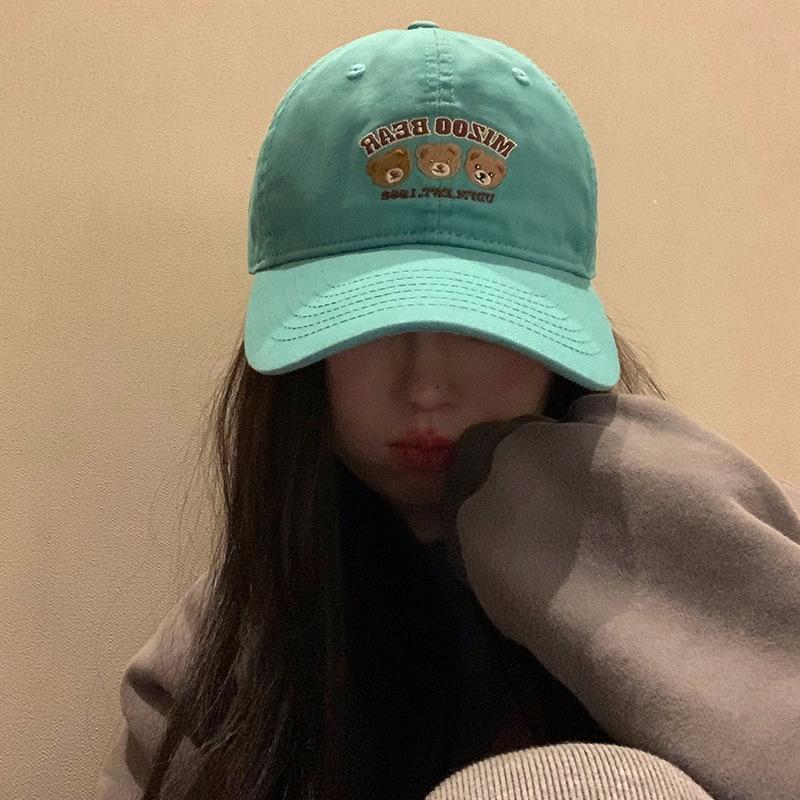 Bear Embroidery Baseball Cap Female Sweet Versatile Sports Korean ins Peaked Cap Couple Student Face Small Hat
