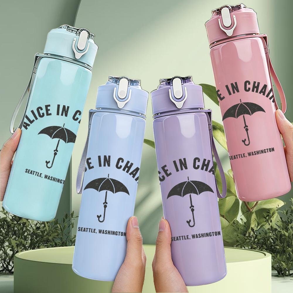 1PC Alice in chains umbrella faded print 750ml colorful plastic sports water bottle leakproof pop up lid with straw for outdoor work home use