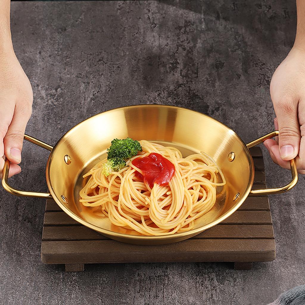 Dual Loop Handle Frying Pans Uniform Heat Transfer Stainless Steel Dual Handle Flat Bottom Skillet F
