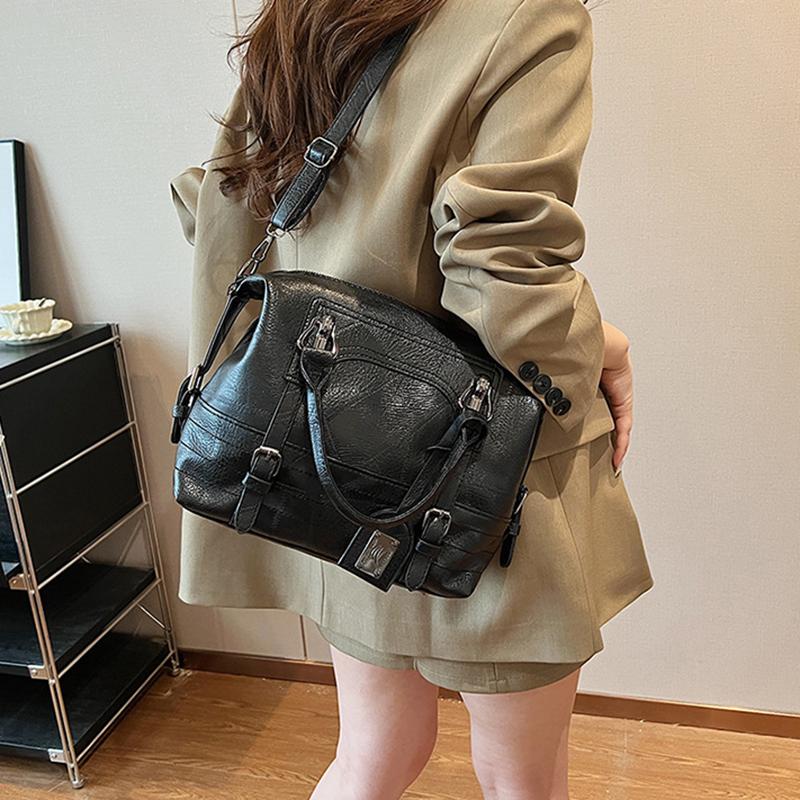 Контрастные цвета молнии PU Мягкая поверхность сумки с верхней ручкой Повседневные большой емкости женские сумки