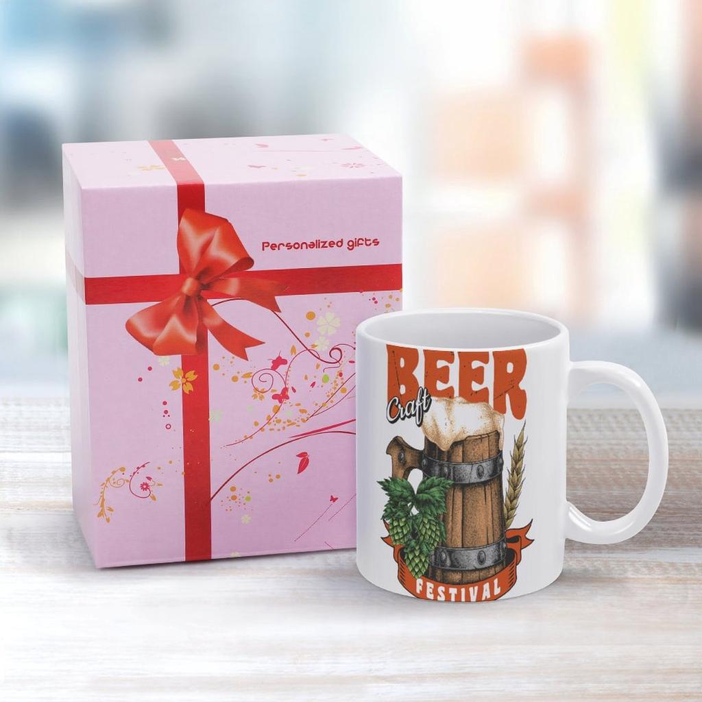 1 шт. 11 унций Белая керамическая кружка с двухсторонним дизайном для любителей пива, Повседневная кофейная чашка, Идеальная простая идея для подарка