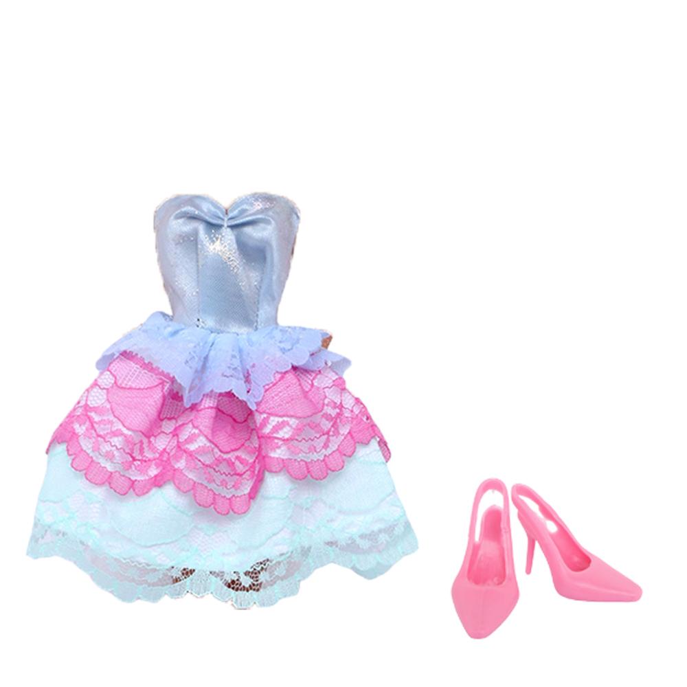 10 Pcs/Set 5 Doll Lace Dress for 30cm Doll 11.5'' Girl Doll 5 High Heels Shoes Party Wear Clothes Mini Gown KIdsToy Accessories