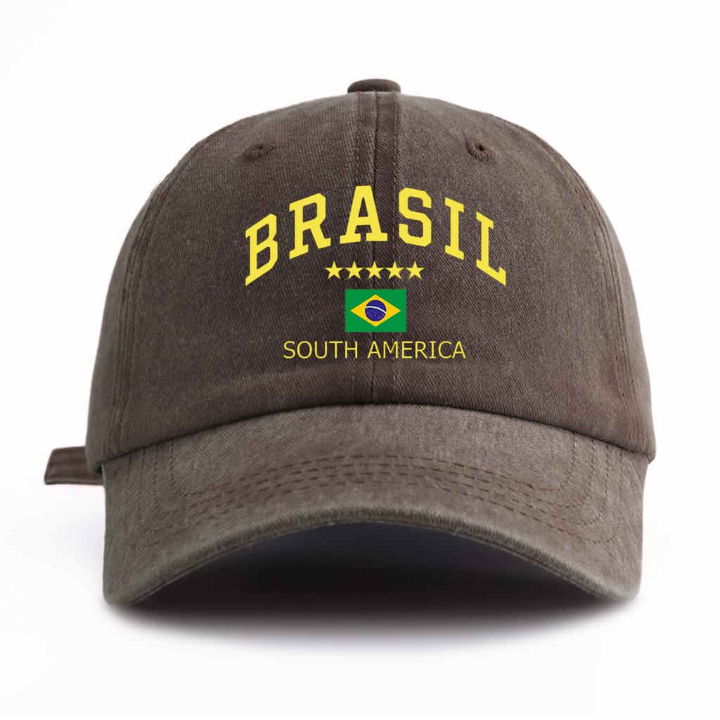 Unisex Brasil South America Print Washed Baseball Cap Retro Vintage Dad Hat Available in Multiple Retro Colors Outdoor Sun Hat