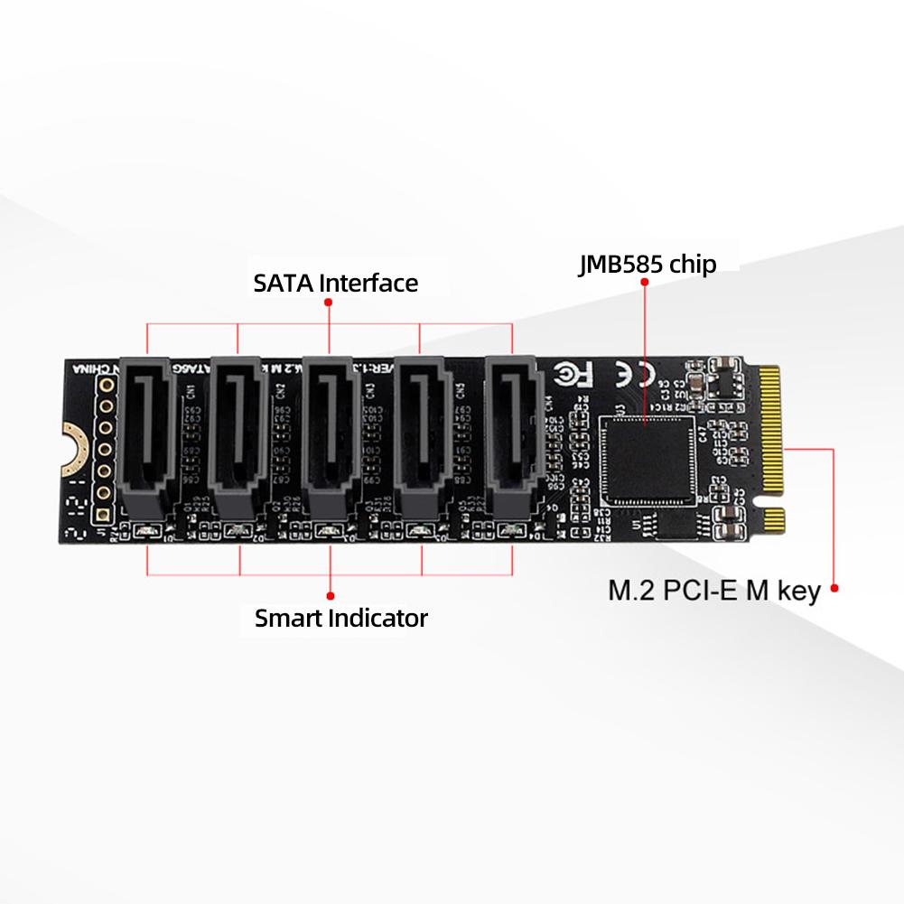 Адаптер M.2 M-Key PCI Express на SATA 3.0 для жесткого диска, карта расширения, поддержка ОС/Windows/Linux, 6 Гбит/с, 5 портов