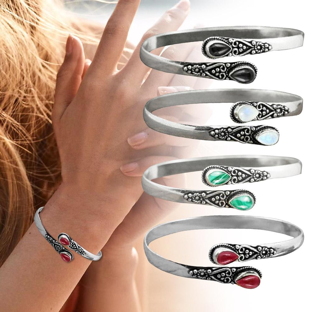 Vintage Blue Amber Stone Open Adjustable Bracelet For Men Casual Jewelry Cuff Women Bracelet Gi K4X8