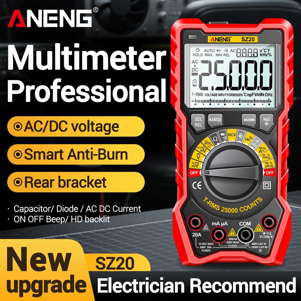 New ANENG SZ20 Professional Digital Multimeter Electric 25000 Counts AC/DC Current Meter Voltage Tester for Car Ohm Temp Capacitor & Digital Display
