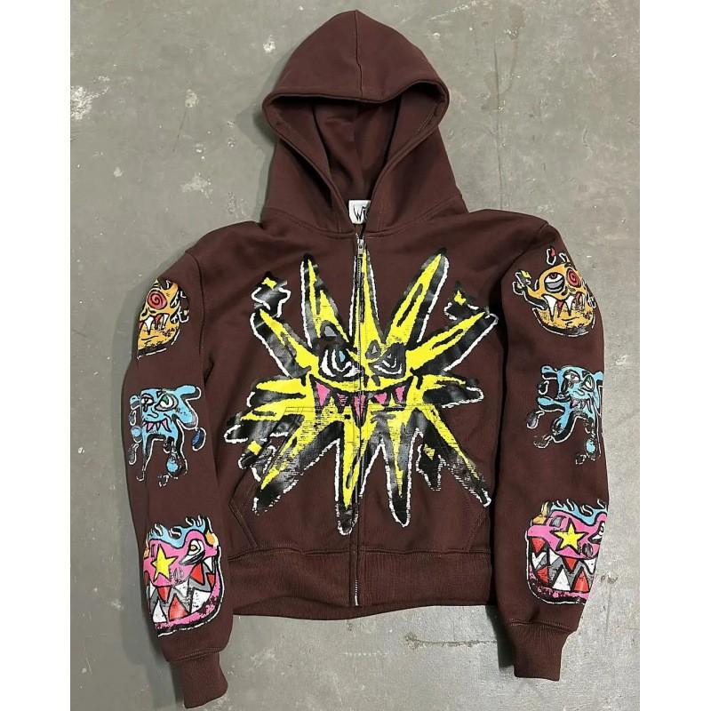 Vintage Y2K Gothic Zip-Up Hoodie Streetwear Graphic Print Loose Fit Sweatshirt