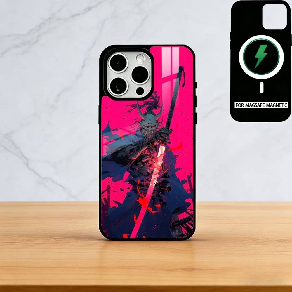 Japan Ghost Face Samurai Phone Case For iPhone17,16,15,14,13,12,11 Plus,Pro Magnetic with Magsafe Wireless Charging