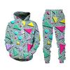 Spring And Autumn Fashion Men Tracksuit 2 Piece Hip Hop Tops and Pants Male Female Sweat Suits Fun Geometry Print Hoodies Suits
