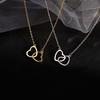 Simple Double Heart Pendant Necklace for Women Couple Stainless Steel Choker Gold Color Chain Wedding Party Friends Jewelry Gift