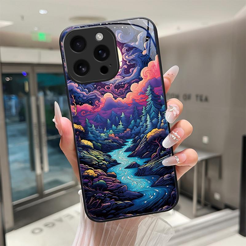 Для iPhone 16 15 Pro Max Plus 16E SE 2025 Закаленное Стекло Чехол для Телефона Крутой Мультяшный Тигр Дракон Защита Камеры Жесткая Задняя Крышка