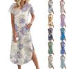 Женские повседневные удобные платья с V-образным вырезом, свободным подолом с разрезом, короткими рукавами, с цветочным принтом, длинные