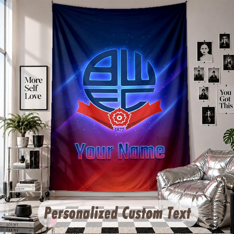 Wall Hanging Tapestry With Custom Name & Text, Bolton Wanderers FC Decorative Tapestry For Bedroom