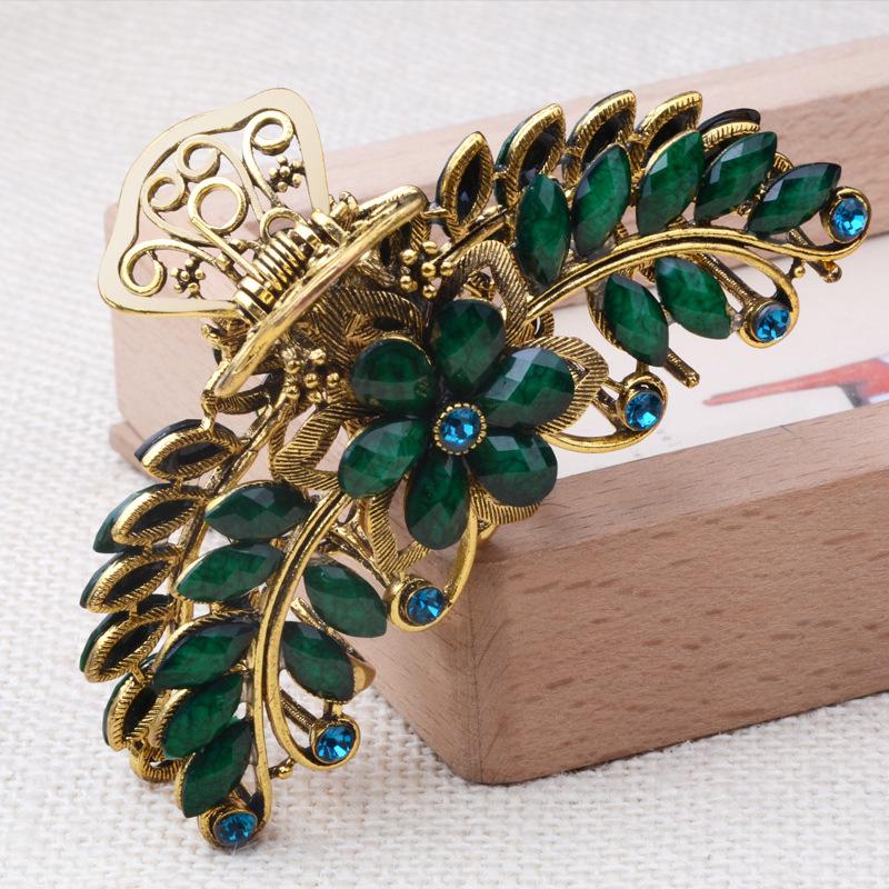 НОВЫЙ винтажный кристалл, смола, цветок, коготь для волос, краб, ювелирные изделия, цветок, заколка для волос в виде павлина, женская заколка для банкета, аксессуары