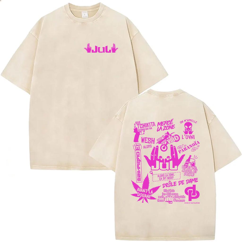Vintage Washed JUL 2026 French Rapper Graphic T Shirts Mens Hip Hop Pop Fashion Short Sleeve Tshirt Loose Clothing Gothic Tees