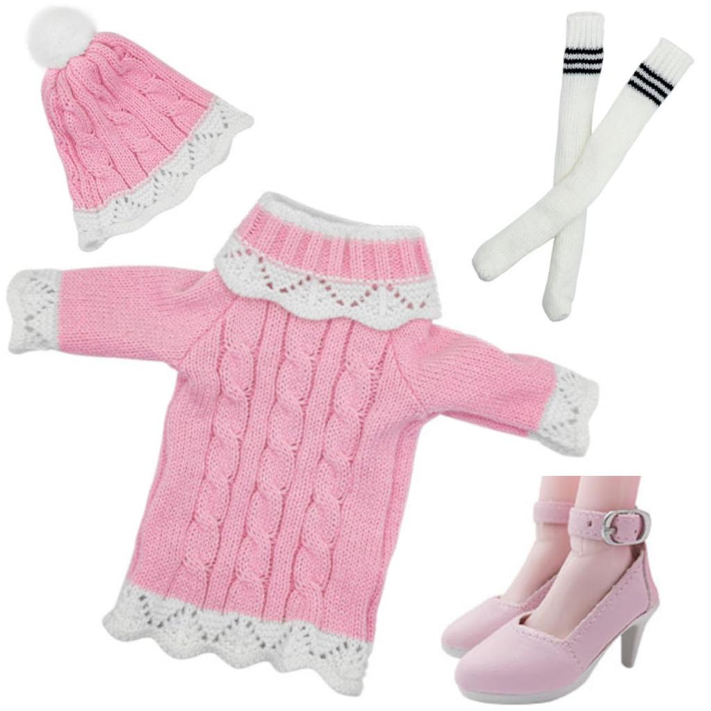 [OLYOLY] 13 (60см) Кукольная одежда, комплект одежды, милый вязаный свитер, цельный розовый костюм принцессы для миниатюрной куклы, нижнее белье (06 Свитер + Шапка +