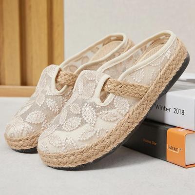Новинка 2024 года, модная льняная дышащая обувь в этническом стиле с вышивкой для женщин, повседневные женские полутапочки Zapatos De Mujer