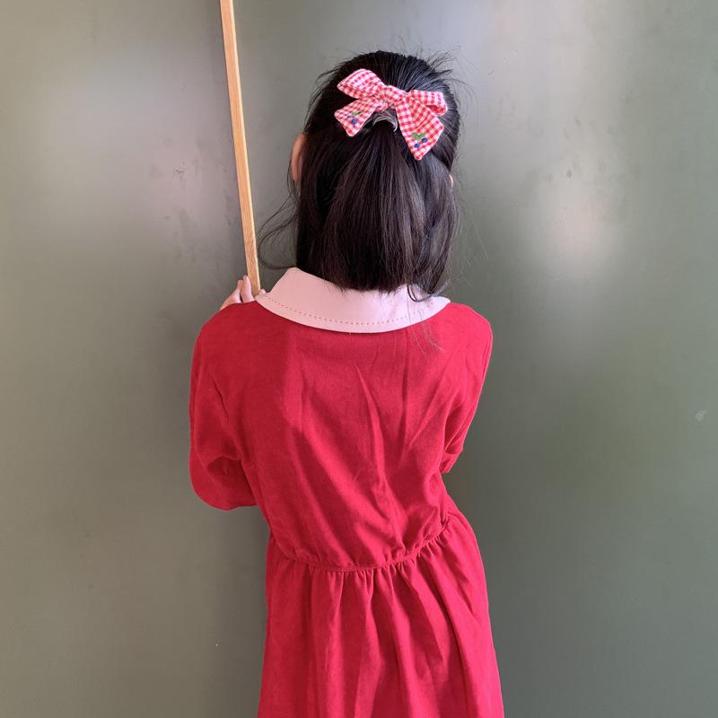 Вышитые заколки-бантики с вишнями для девочек - Академический стиль осени и зимы