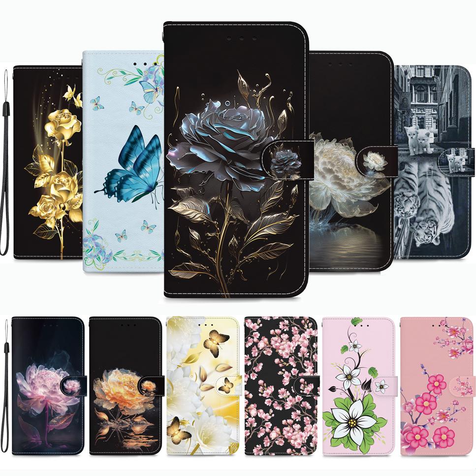 Кожаный чехол с цветочным принтом и бабочками для iPhone 16, 14, 12, 15, Pro Max, подставка, кошелек, отделения для карт, чехол-книжка, кобура для iPhone 11, 13, 7, 8 Plus, 6, X, XR, XS, SE4