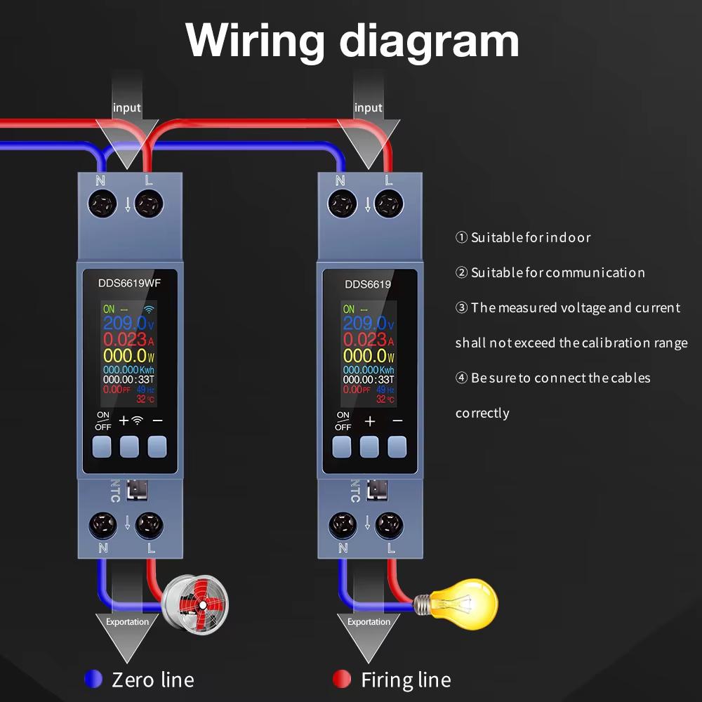 WiFi Tuya DIN Rail AC Voltmeter Smart Energy Meter Voltage/Current/Power/kWh/PF/Hz/Multi-Function 0.96 Inch 8 In 1 Power Meter