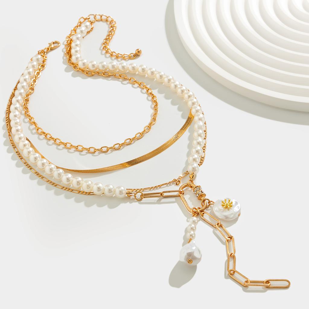 Винтажное ожерелье с подвеской из искусственного жемчуга на ключицу, многослойная золотая цепочка, колье-чокер, аксессуары с подвесками, ювелирные изделия