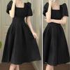 Women Midi Dress A Line Streetwear Solid Color Flowy Summer Ladies Mid Long Dress Daily Wear